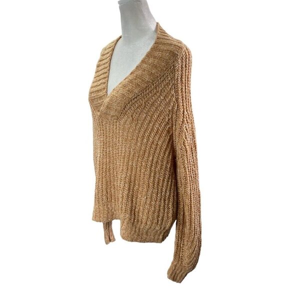 by ANTHROPOLOGIE Honore Ribbed Knit Sweater Long Sleeve V Neck Honey S 82-14 - Picture 6 of 16